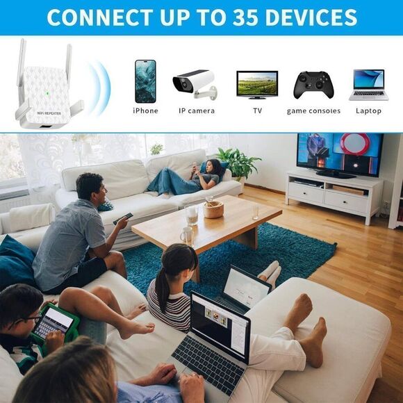 WiFi Signal Amplifier Range Up to 9200sq.ft & 35 Devices Signal Booster for Home - Picture 5 of 7